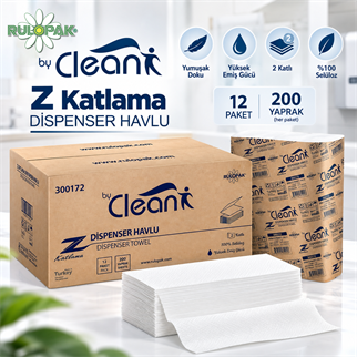 Rulopak By Clean Z Katlama Havlu Kağıt 2 Katlı 200 Yaprak 12Li Paket