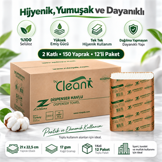 Rulopak By Clean Z Katlama Havlu Kağıt 2 Katlı 150 Yaprak 12Li Paket