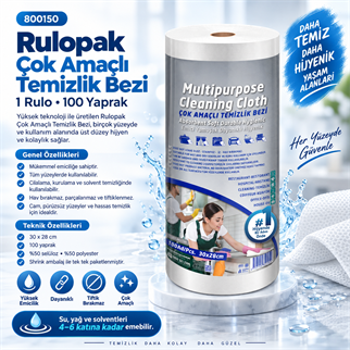 Rulopak Çok Amaçlı Temizlik Bezi 1 Rulo 100 Yaprak 