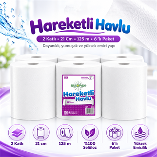 Rulopak Hareketli Havlu 2 Katlı 21 Cm 125m