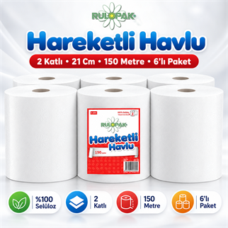 Rulopak Hareketli Havlu 2 Katlı 21 Cm 150 Metre 6Lı Paket