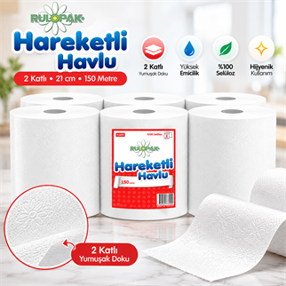 Rulopak Hareketli Havlu 2 Katlı 21 Cm 150 Metre 6Lı Paket