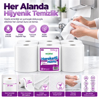 Rulopak Hareketli Havlu 2 Katlı 21 Cm 125m