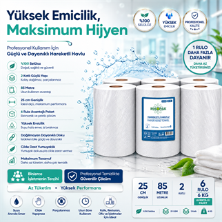 Rulopak Hareketli Havlu 25 Cm 85 Mt 6Lı Paket 6 Kg