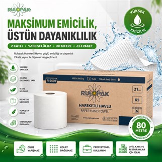 Rulopak Hareketli Kağıt Havlu 2 Katlı 21 Cm 80M 6Lı Paket 5 Kg