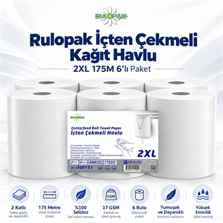 Rulopak İçten Çekmeli Kağıt Havlu 2XL 175M 6Lı Paket
