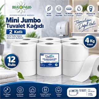 Rulopak Mini Jumbo Tuvalet Kağıdı 2 Katlı 12Li Paket 4 Kg