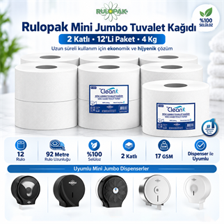 Rulopak Mini Jumbo Tuvalet Kağıdı 2 Katlı 12Li Paket 4 Kg