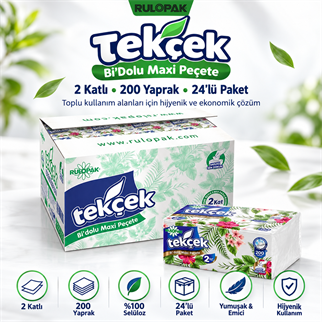 Rulopak Tekçek BiDolu Maxi Peçete 2 Katlı 200 Yaprak 24Lü Paket