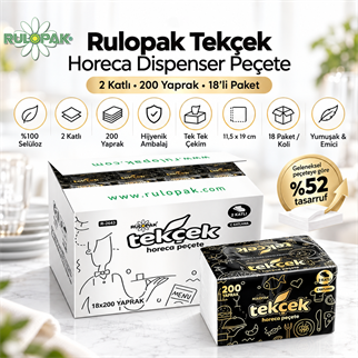 Rulopak Tekçek Horeca Dispenser Peçete 2 Katlı 200 Yaprak 18Li Paket