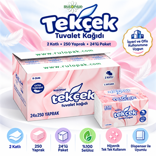 Rulopak Tekçek Tuvalet Kağıdı 2 Katlı 250 Yaprak 24Lü Paket
