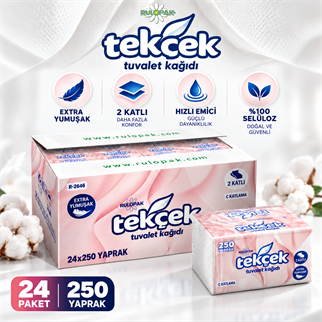 Rulopak Tekçek Tuvalet Kağıdı 2 Katlı 250 Yaprak 24Lü Paket
