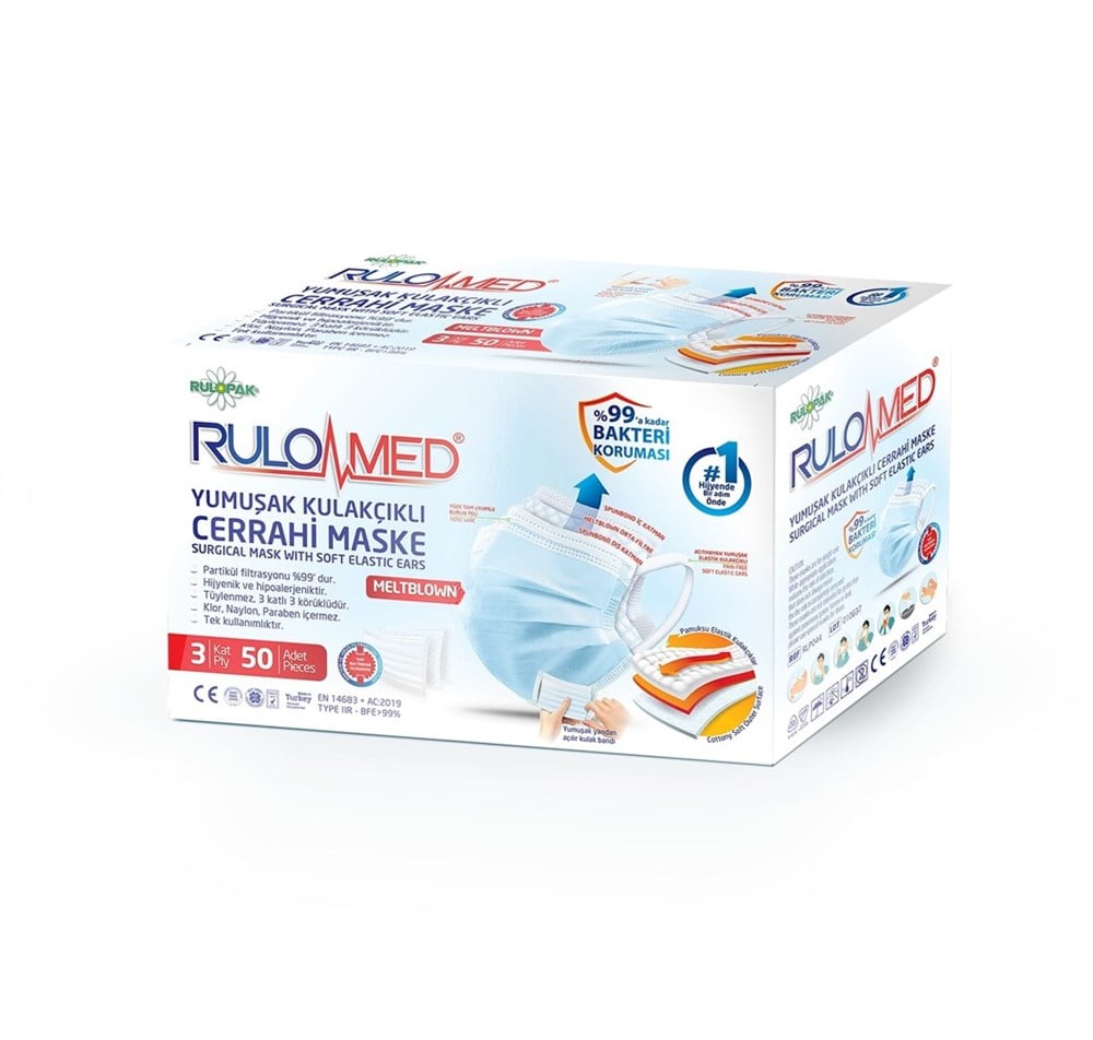 Rulomed Elastik Kulakçıklı Maske 50'li (Mavi)