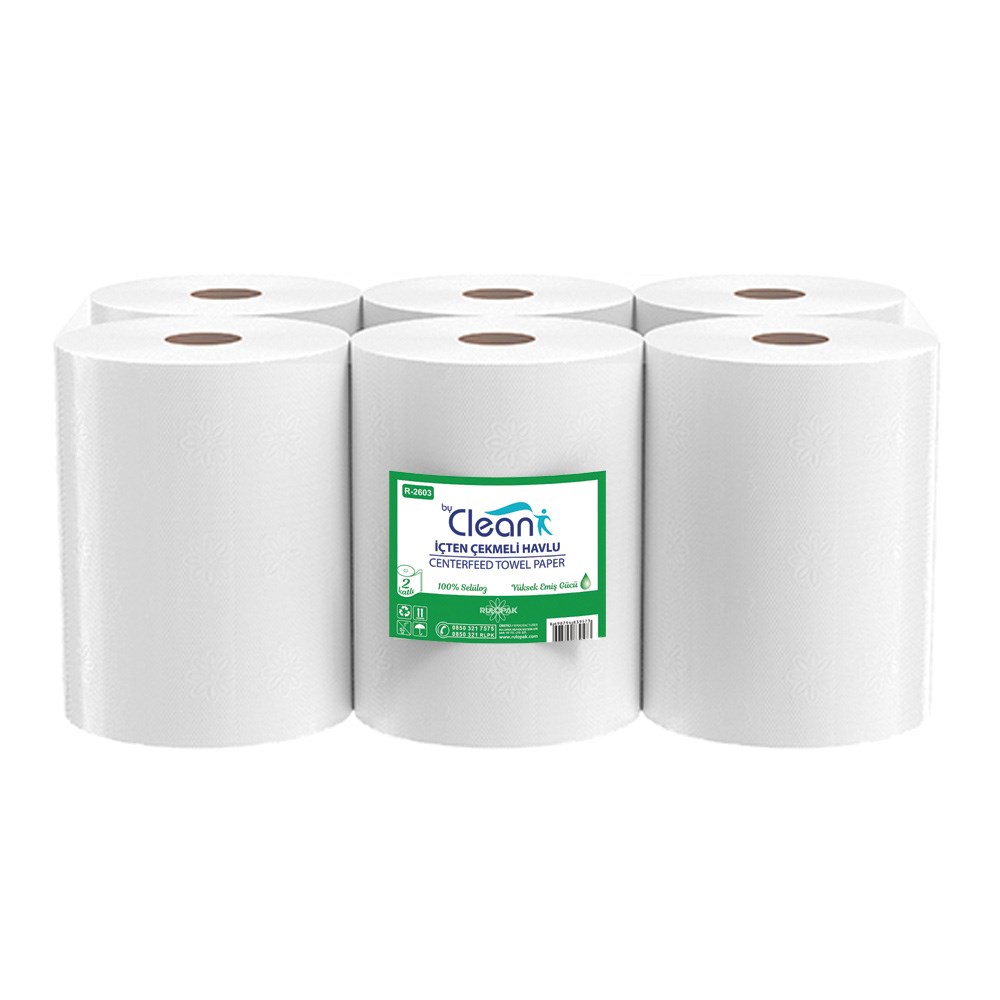 Rulopak By Clean İçten Çekmeli Kağıt Havlu 2 Katlı 58M 6'Lı Paket 3,5 Kg |  Rulopak