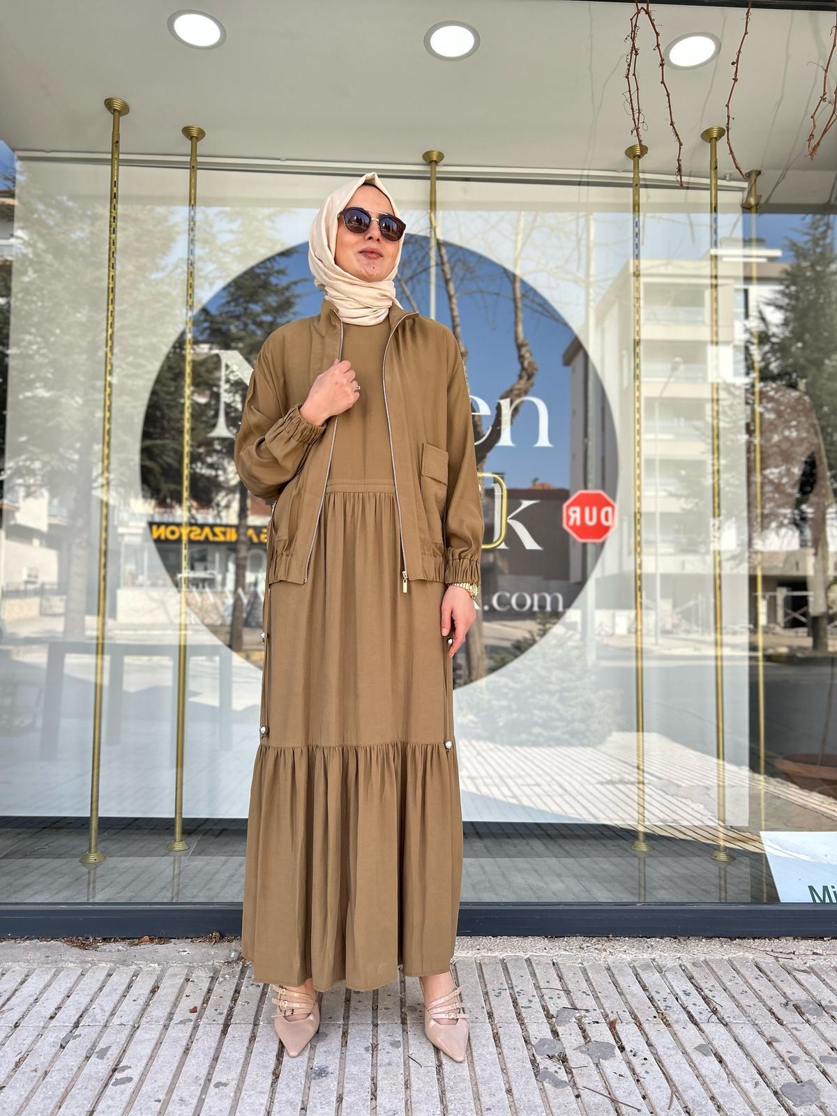 CLAMDE TENSEL KUMAŞ CEKETLİ ELBİSE 25015 YEŞİL