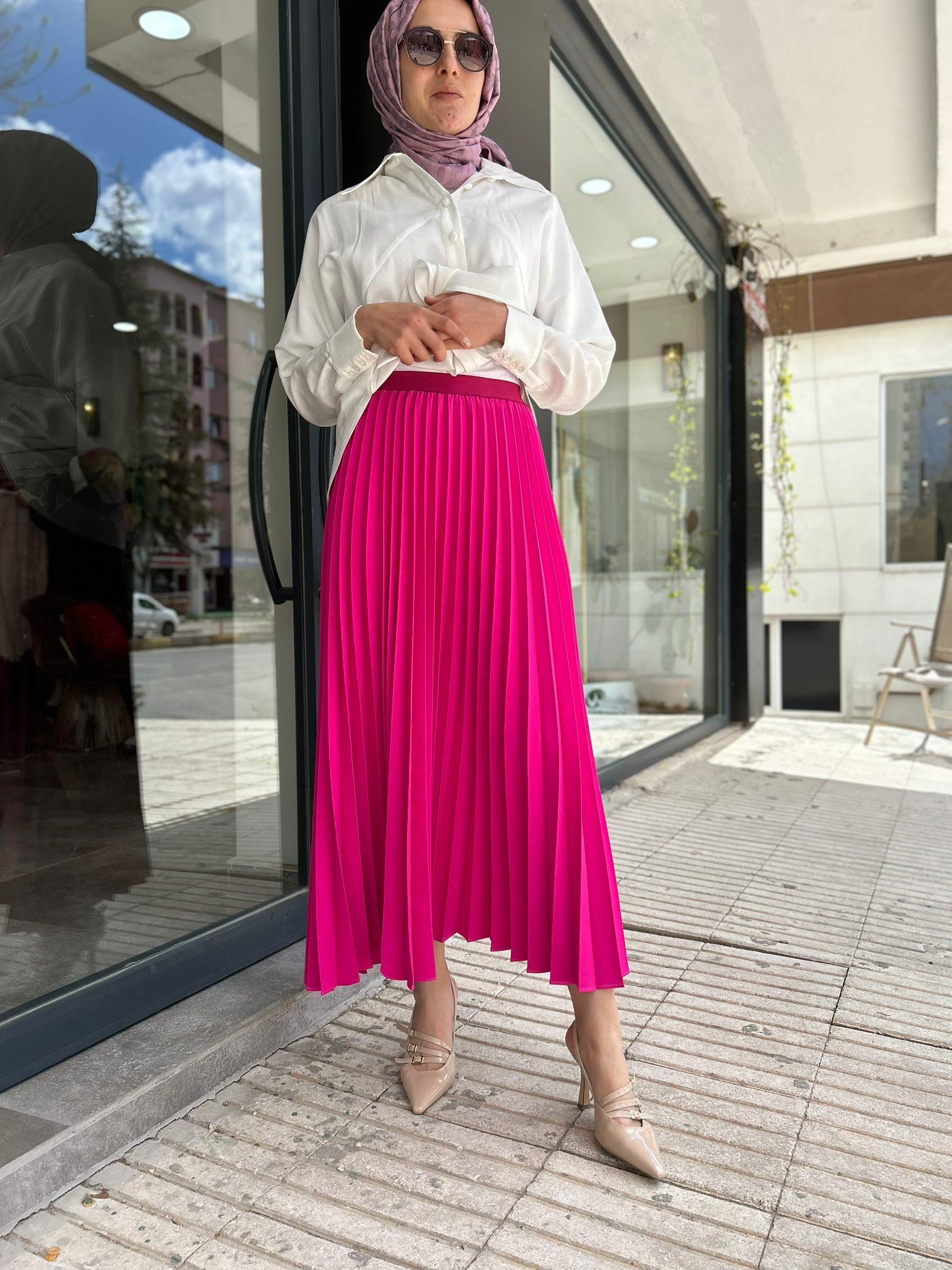 İNVEE PLİSELİ ETEK FUŞYA 6466