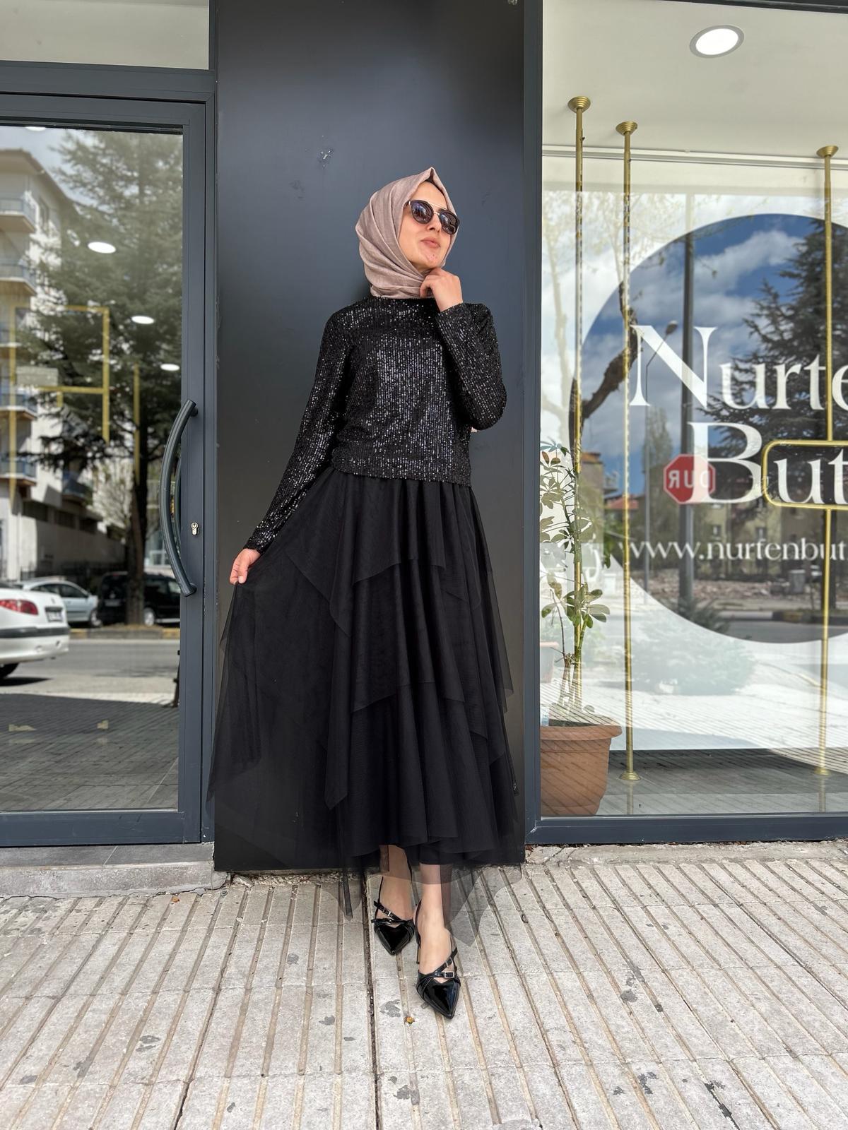 NURCAN ÇETİN ABİYE ETEK TAKIM 7402 SİYAH