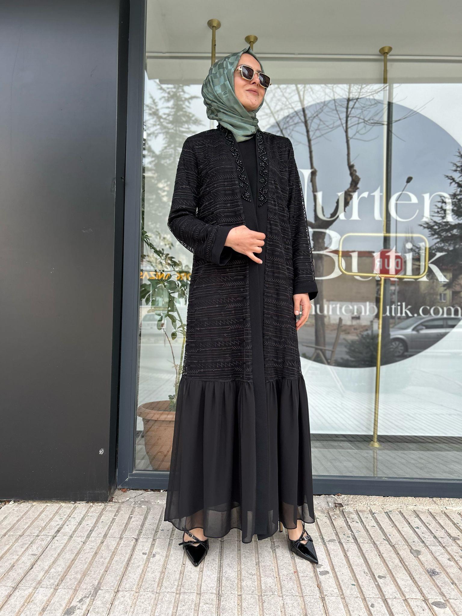 NURCAN ÇETİN TAŞ DETAYLI ABİYE SİYAH 7650