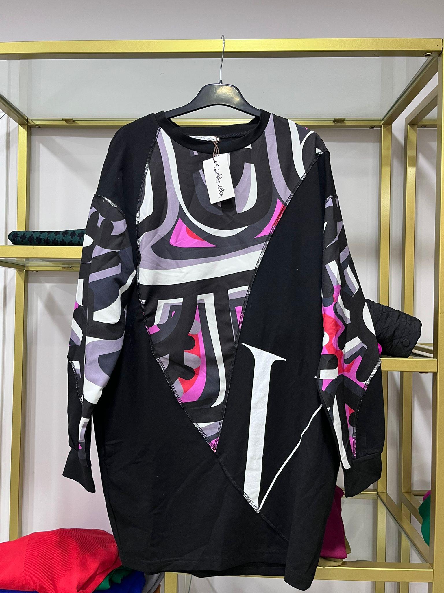 SAFİYE EKİZ PAMUKLU PEMBE GEÇİŞLİ TUNİK SWEAT 2429