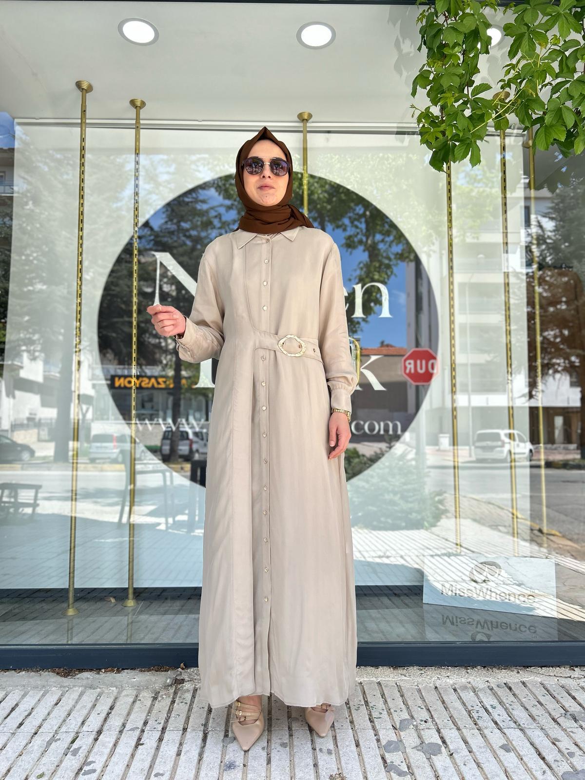 CLANDE BEJ İPEK ELBİSE 25015001