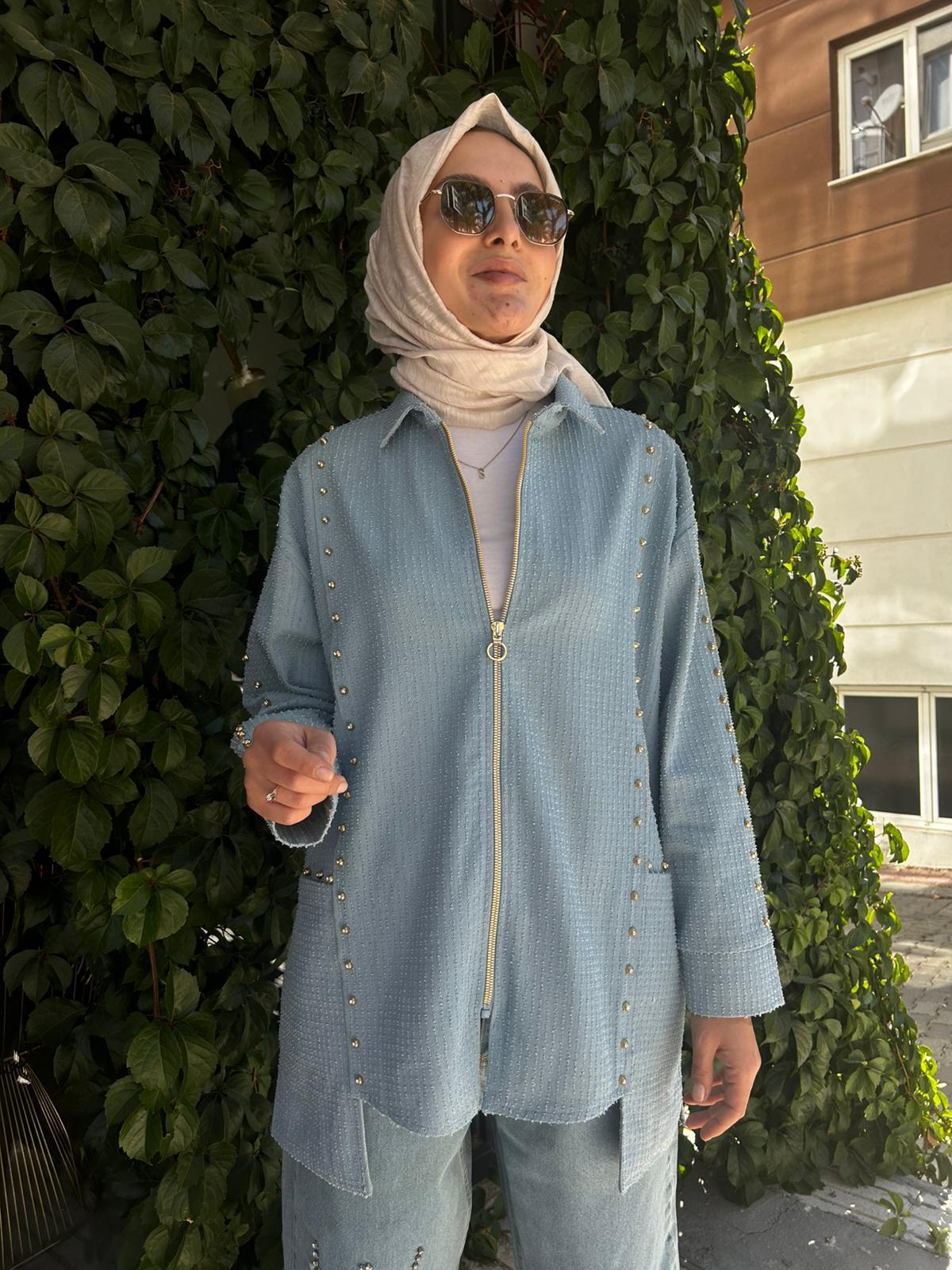 GHİSA ASİMETRİK KESİM JEAN CEKET MAVİ 3149