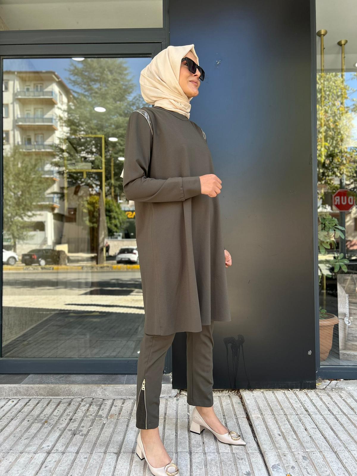 MİSSWHENCE ÇELİK ÖRME PAÇA FERMUARLI HAKİ PANTOLON 34101
