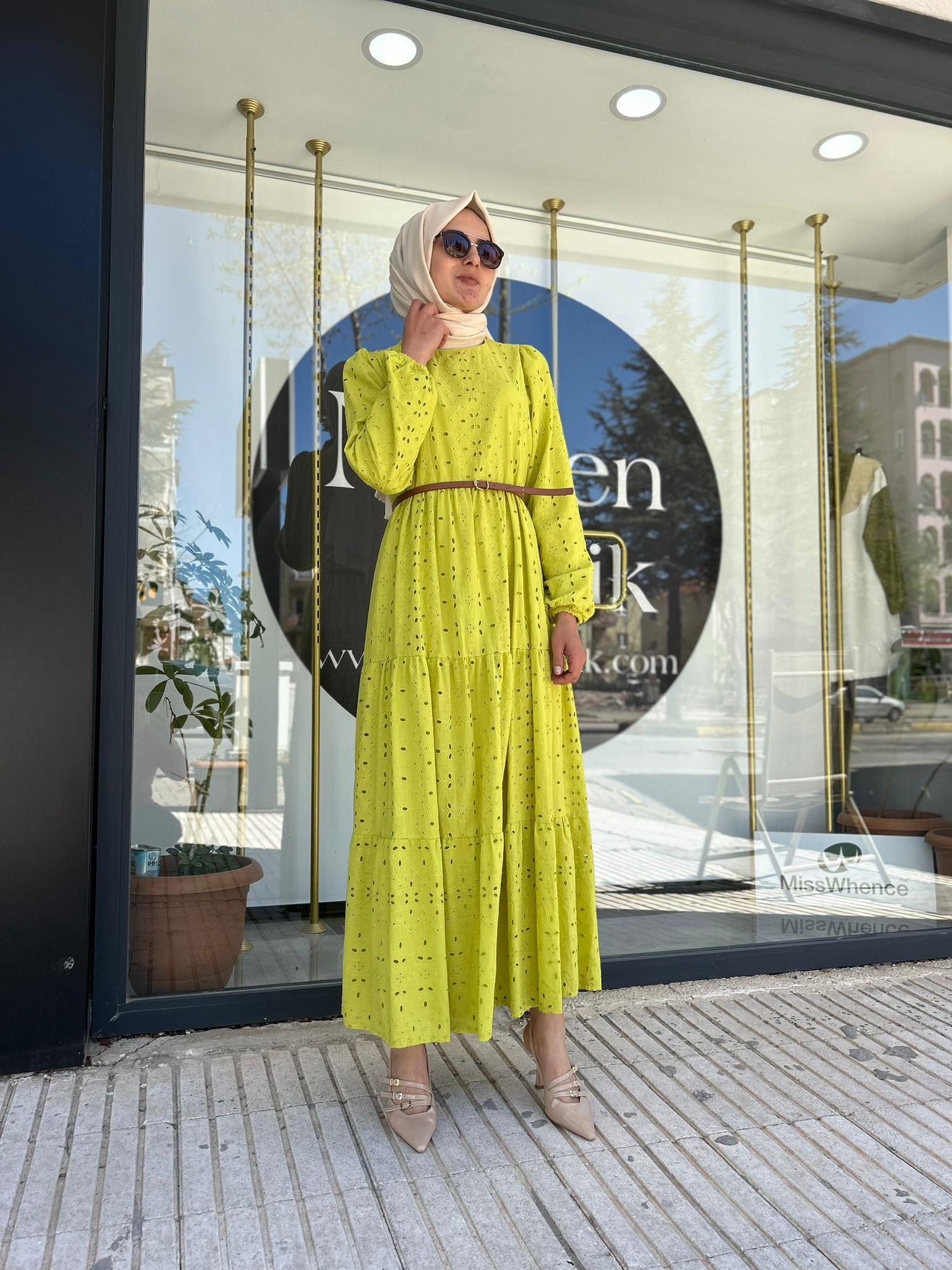 NURCAN ÇETİN DANTEL ELBİSE NEON 23107