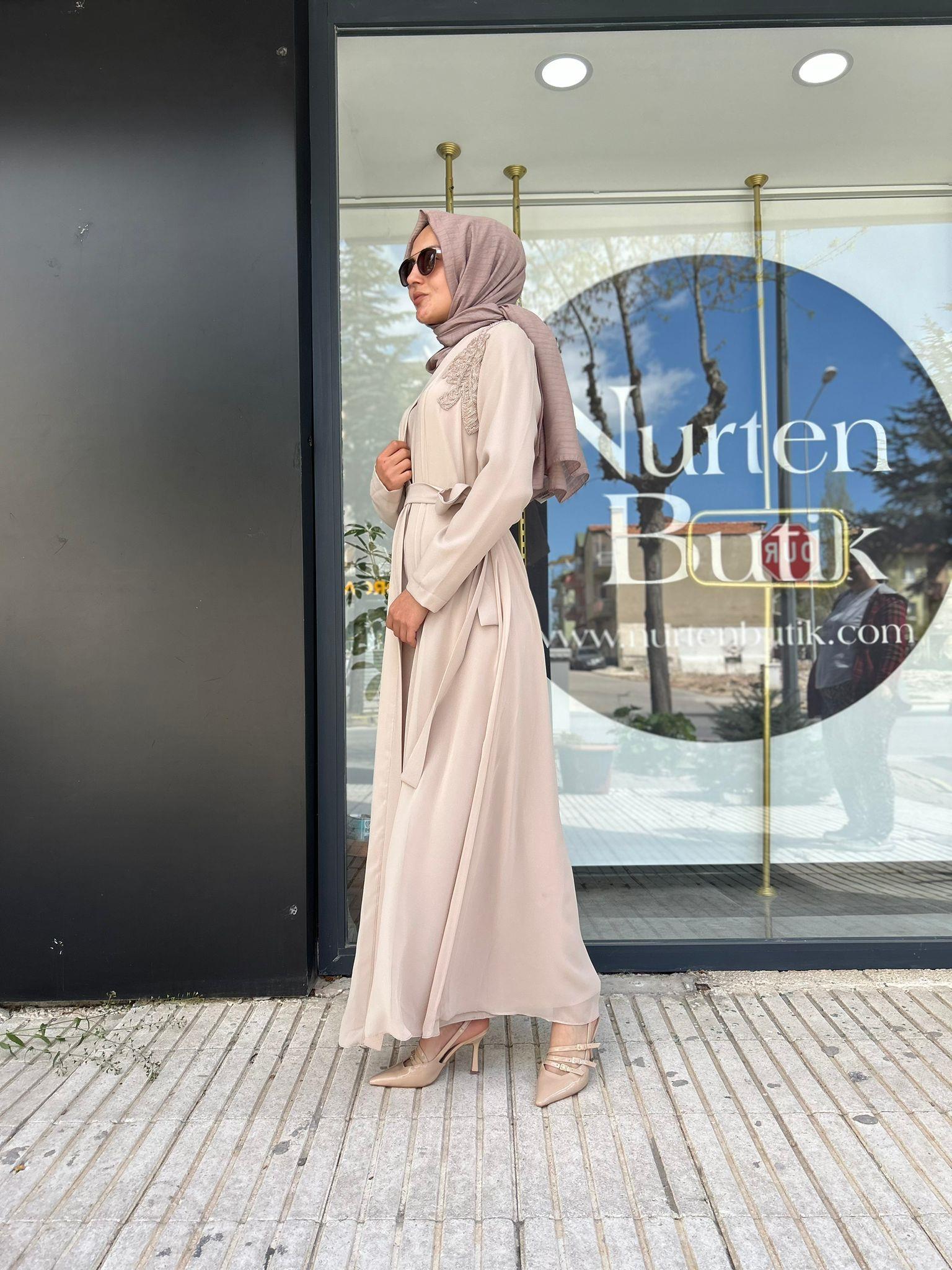 NURCAN ÇETİN İKİLİ ABAYA 6600 BEJ