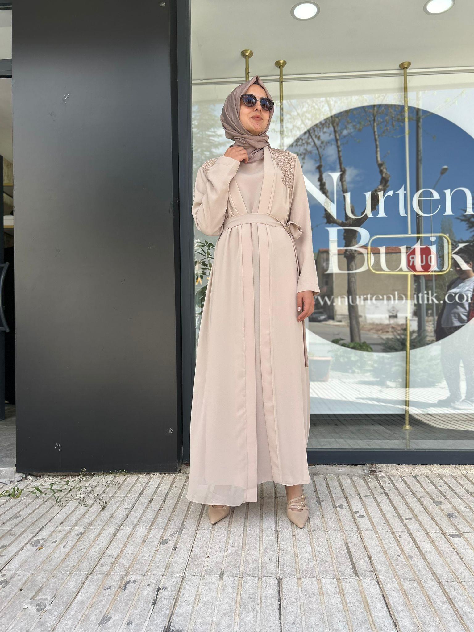 NURCAN ÇETİN İKİLİ ABAYA 6600 BEJ