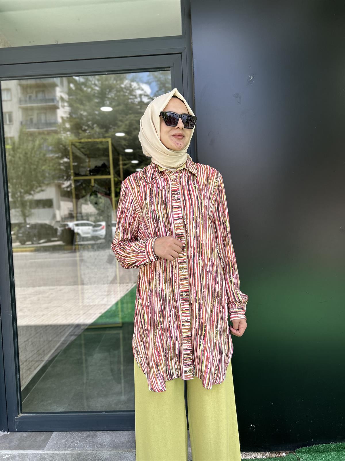NURCAN ÇETİN RENKLİ KETEN GÖMLEK 23247