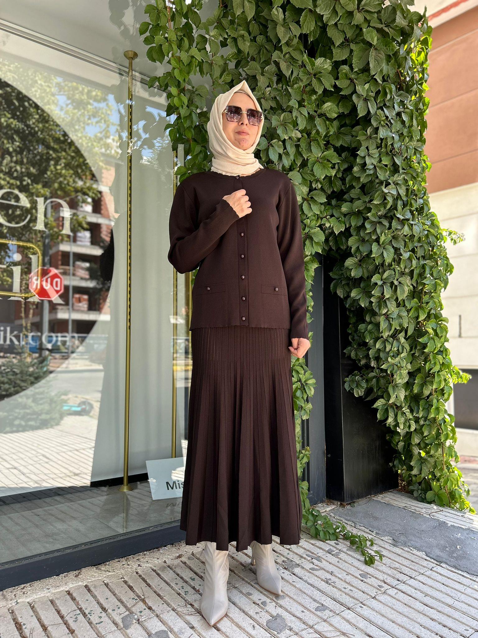 NURCAN ÇETİN SOĞUK İPLİK TRİKO  TAKIM KAHVE 009