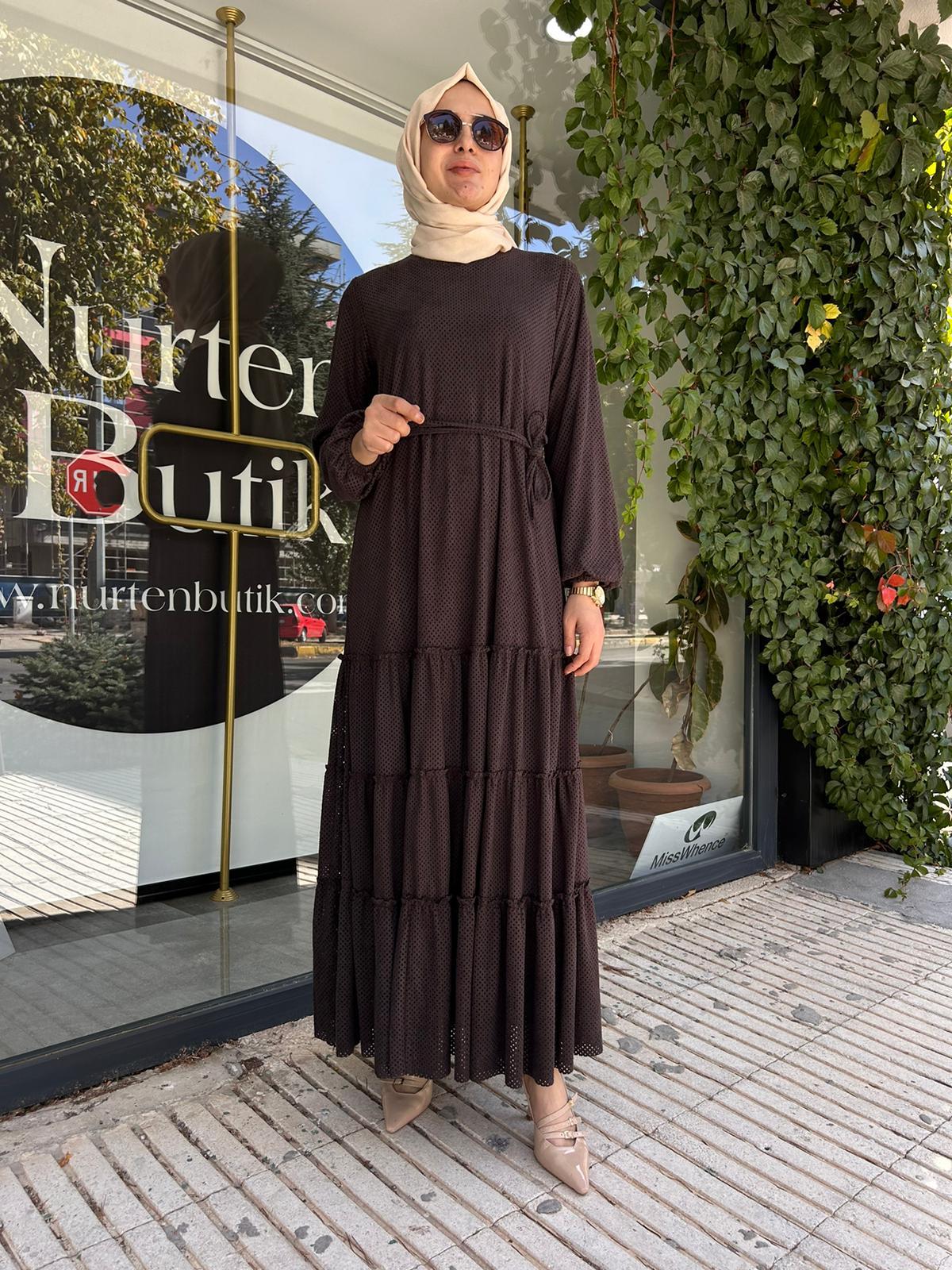 NURCAN CETIN SUET ASTARLI kahve ELBISE 16127