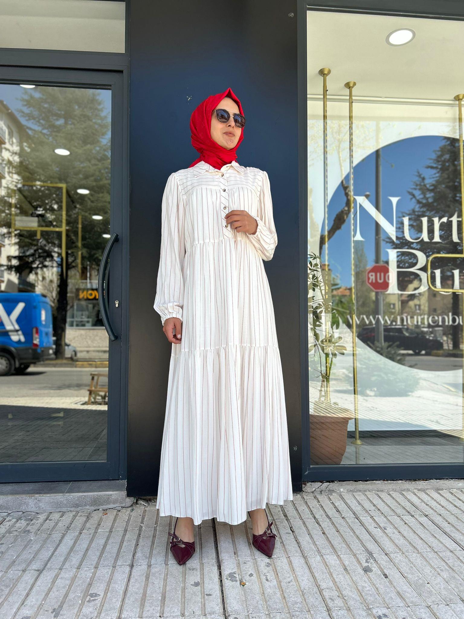 NURCANÇETİN PAMUK ELBİSE 23106 KIRMIZI