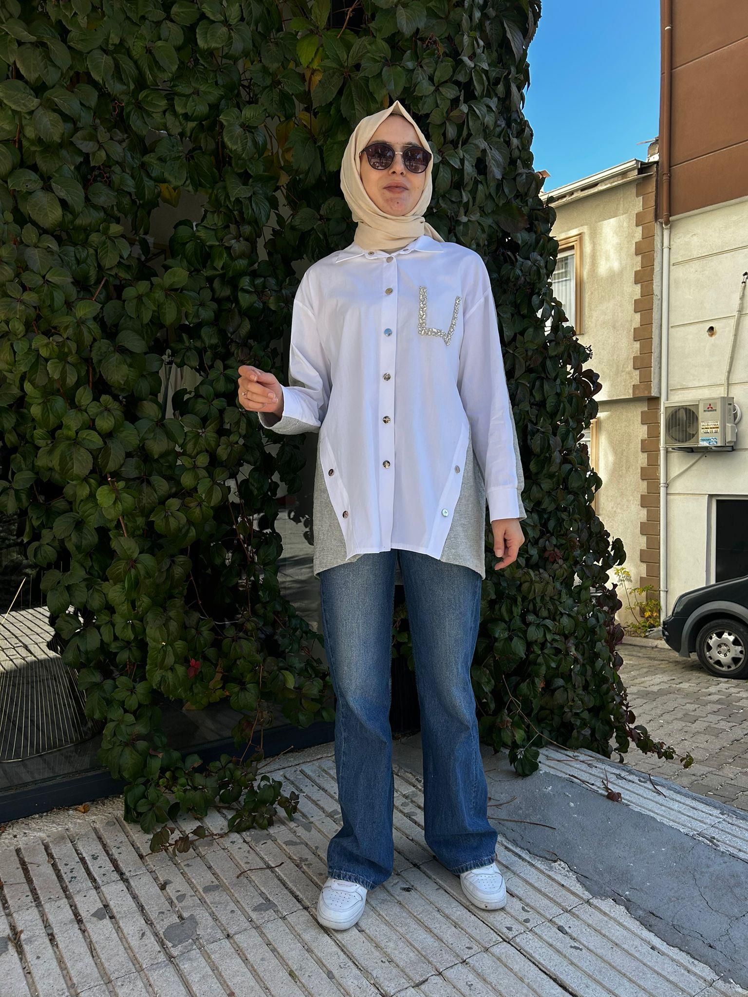 QMASH GRİ GÖMLEK TUNİK 9156