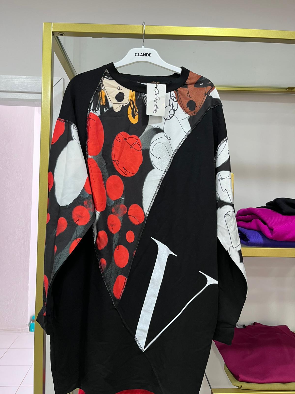 SAFİYE EKİZ PAMUKLU TURUNCU GEÇİŞLİ TUNİK SWEAT 2162