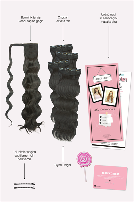 Dalgalı 4lü Çıtçıt Seti Doğal Siyah