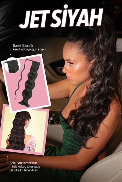 Fiber Dalgalı At Kuyruğu Jet Siyah