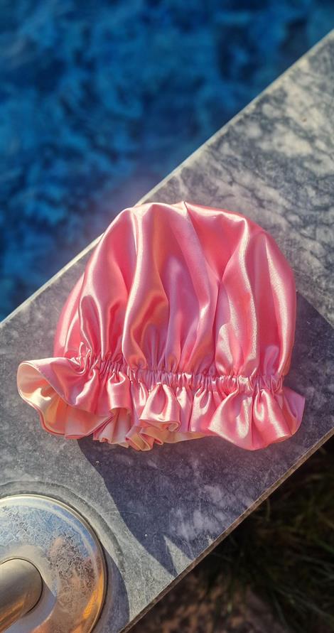 İpek Saten Saç Bonesi Çift Taraflı Açık Pembe Fuşya