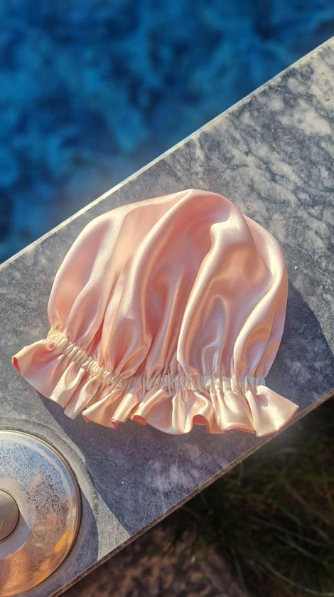 İpek Saten Saç Bonesi Çift Taraflı Açık Pembe Fuşya