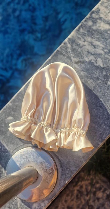 İpek Saten Saç Bonesi Çift Taraflı Gold Krem