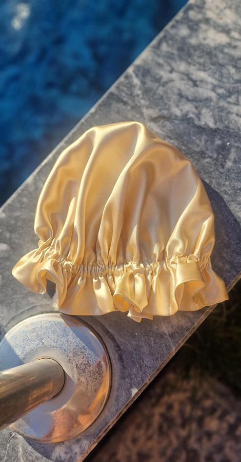 İpek Saten Saç Bonesi Çift Taraflı Gold Krem