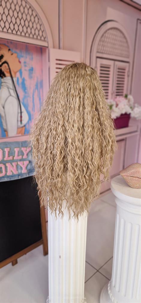 LOLLY PONY Afro Blond 80 cm Kore Fiber Sentetik Ön Tül Peruk 
