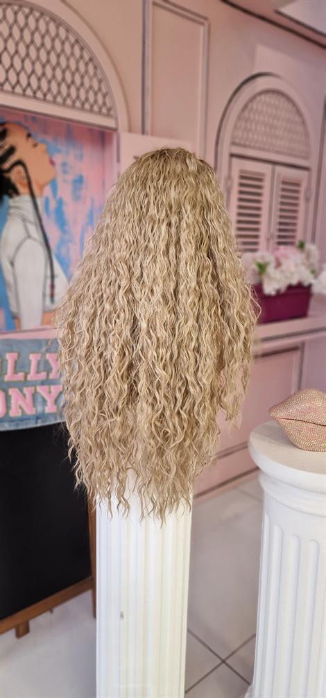 LOLLY PONY Afro Dip Boyalı Kumral  Kore Fiber Sentetik Ön Tül Peruk