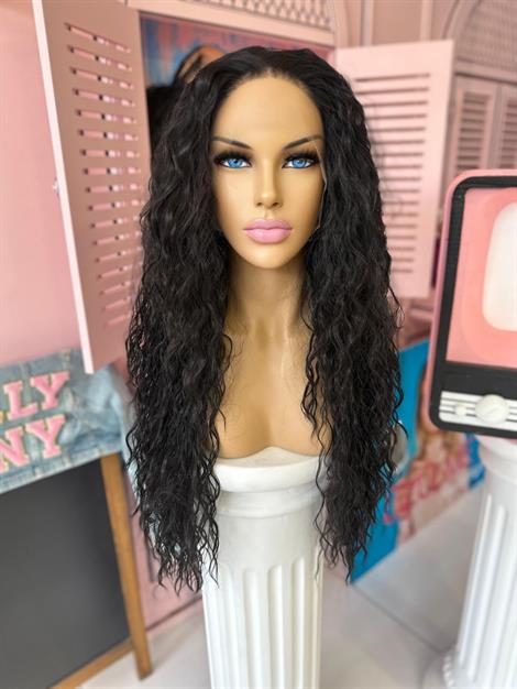 LOLLY PONY Afro Doğal Siyah 80 cm Kore Fiber Sentetik Ön Tül Peruk
