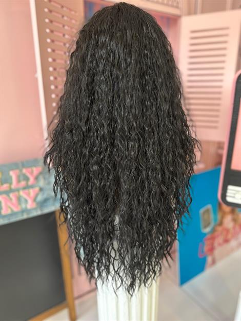 LOLLY PONY Afro Doğal Siyah 80 cm Kore Fiber Sentetik Ön Tül Peruk