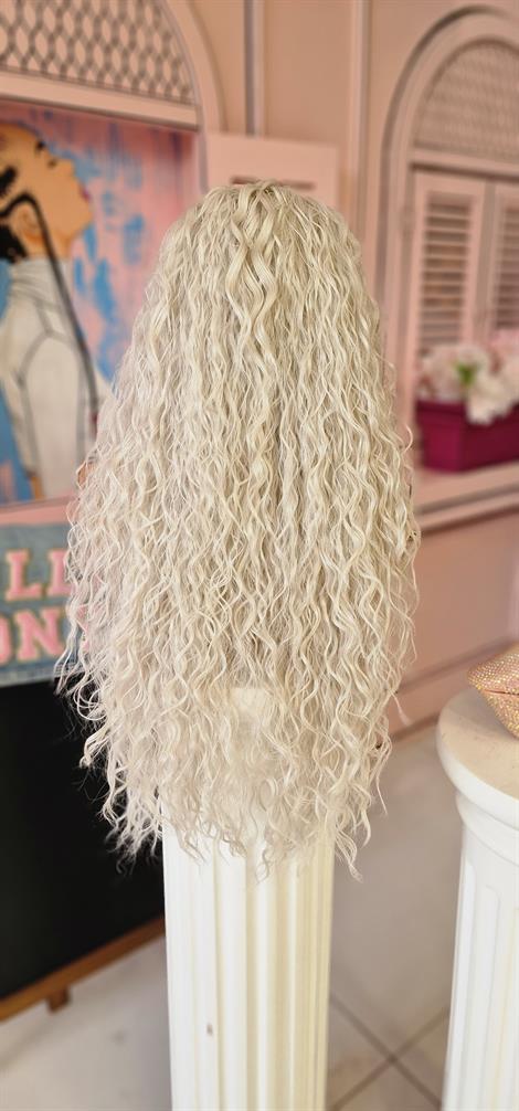 LOLLY PONY Afro Ekru 80 cm Kore Fiber Sentetik Ön Tül Peruk