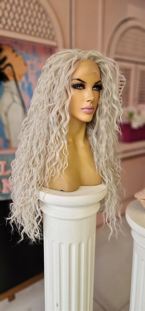 LOLLY PONY Afro Ekru 80 cm Kore Fiber Sentetik Ön Tül Peruk