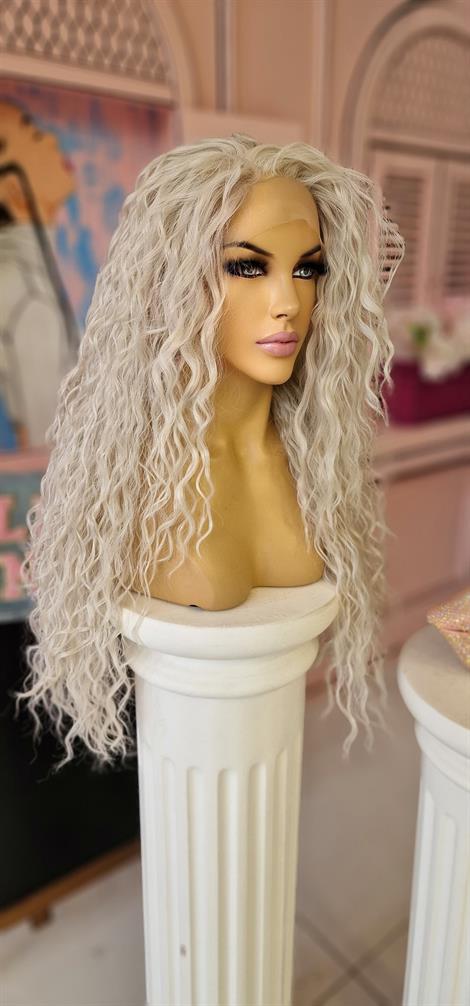 LOLLY PONY Afro Ekru 80 cm Kore Fiber Sentetik Ön Tül Peruk