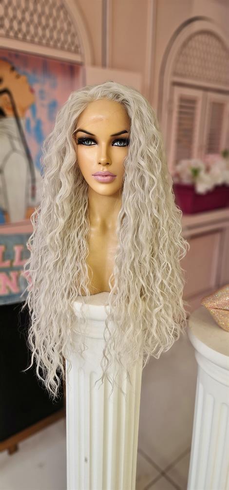 LOLLY PONY Afro Ekru 80 cm Kore Fiber Sentetik Ön Tül Peruk