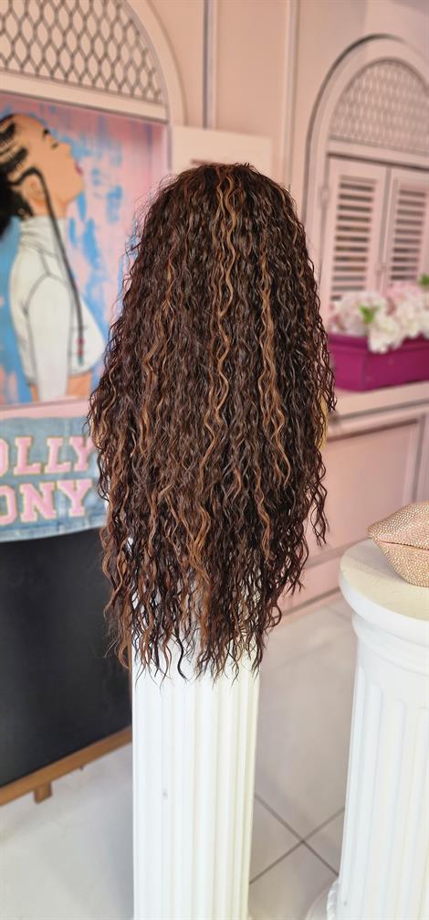 LOLLY PONY Afro Kahve 75cm Kore Fiber Sentetik Ön Tül Peruk